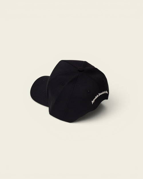 Ayredale Ranch & Co black baseball cap with embroidered logo on the side.