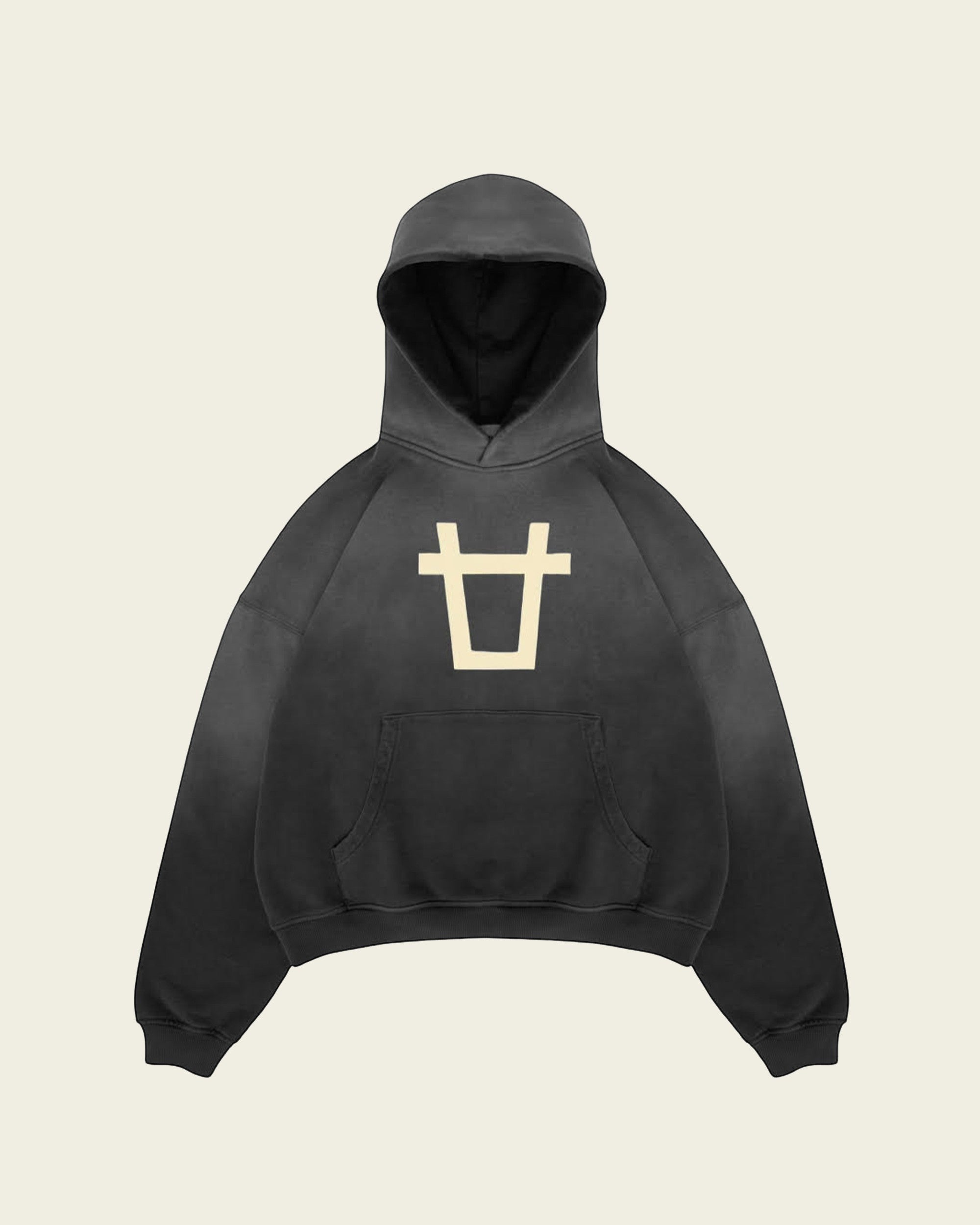 Ayredale Ranch & Co black heavyweight fleece hoodie with an oversized cream brand mark logo on the chest.