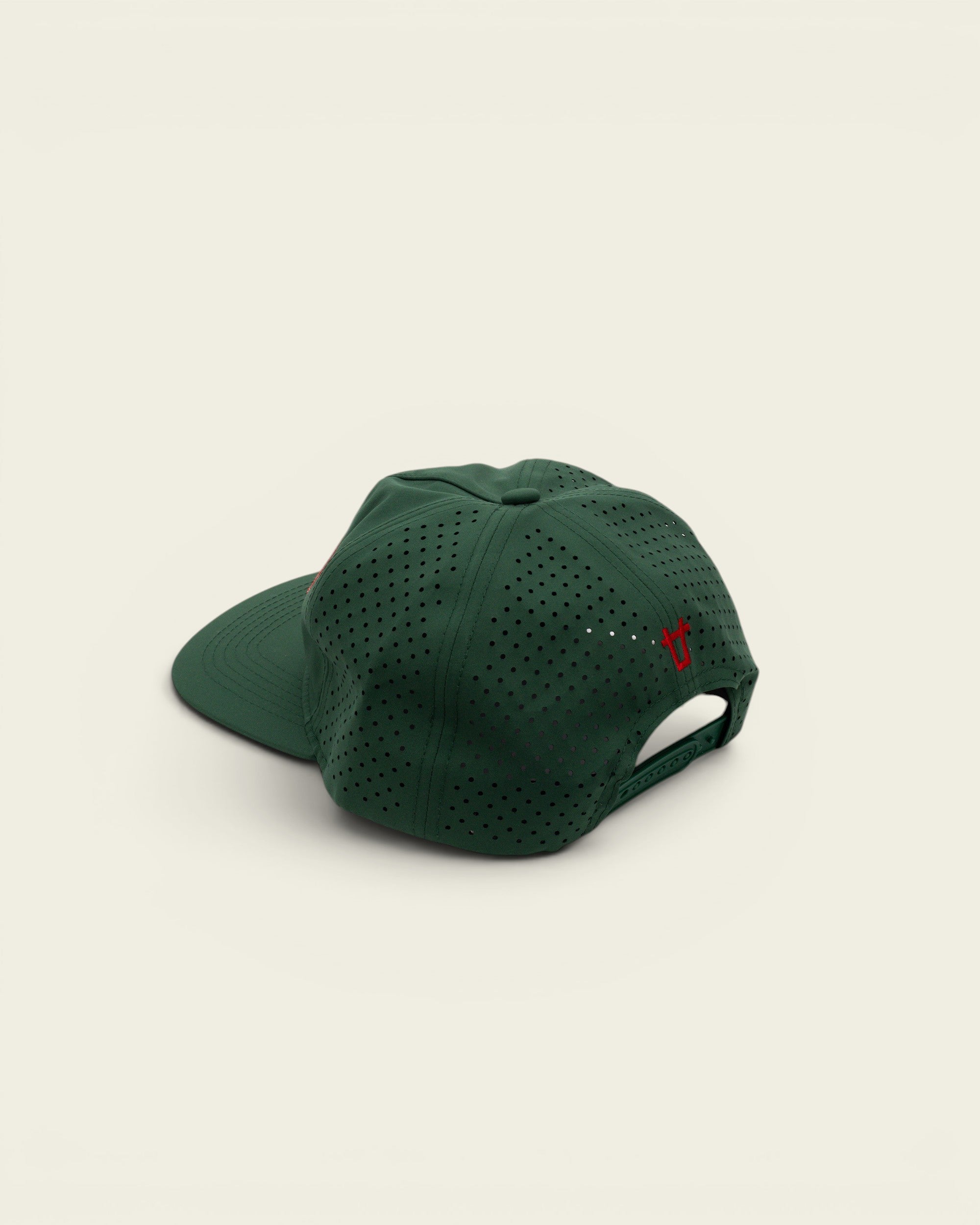 Ayredale Ranch & Co Bunnings Sport dark green perforated performance baseball cap with red logo embroidery
