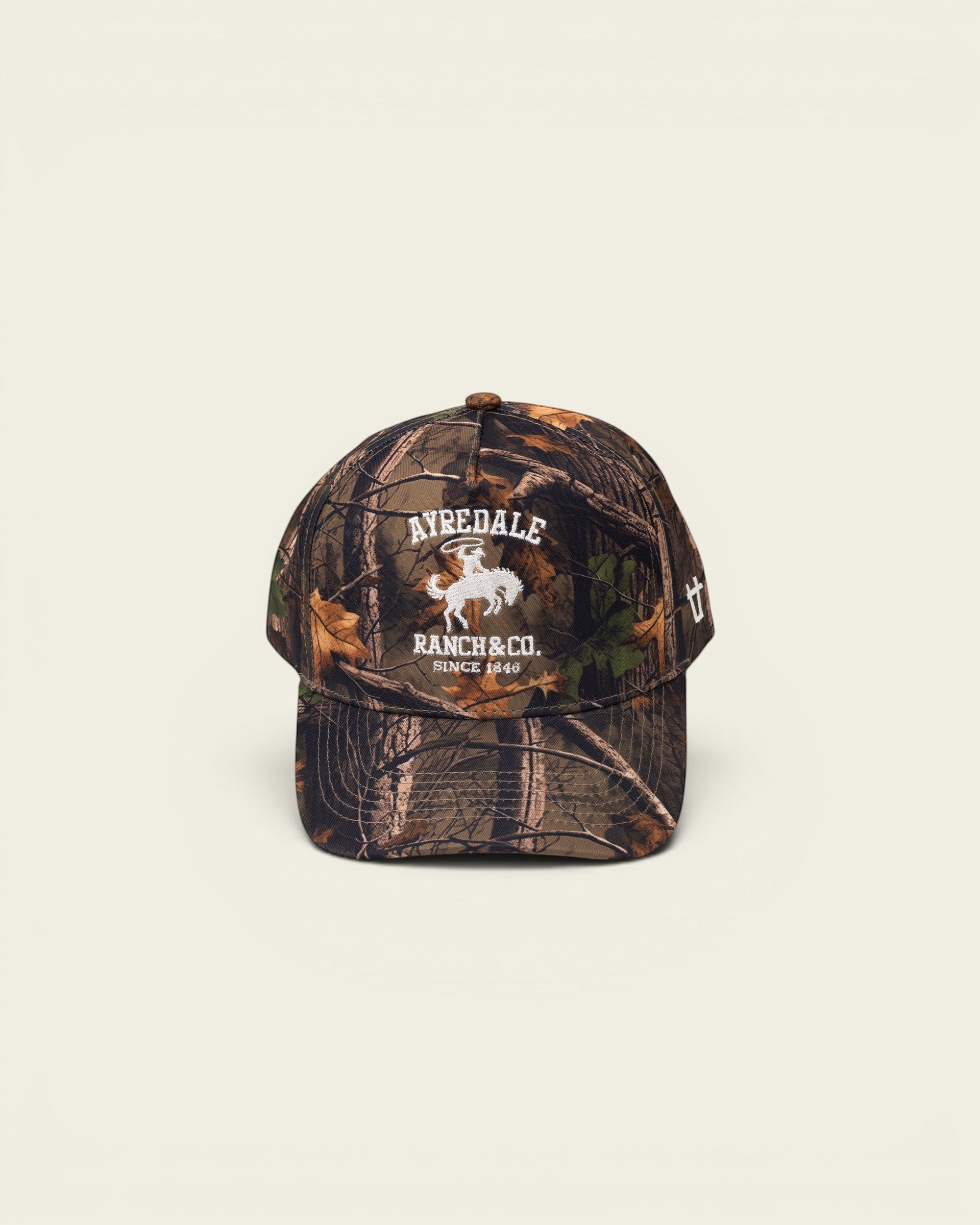 Ayredale Ranch & Co. camouflage baseball cap with embroidered logo and text "SINCE 1846".