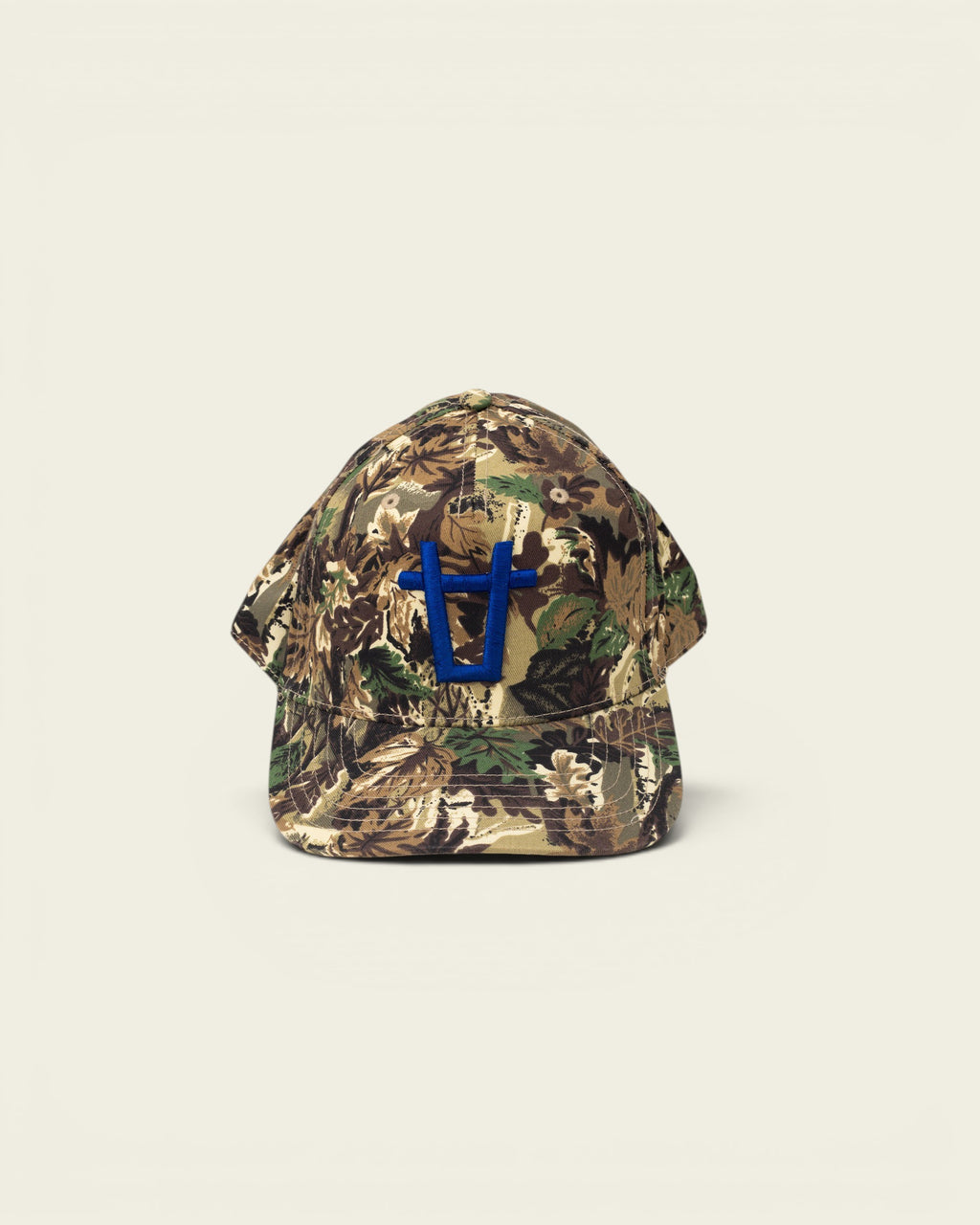 Ayredale Ranch & Co camouflage baseball cap with blue embroidered logo on front.