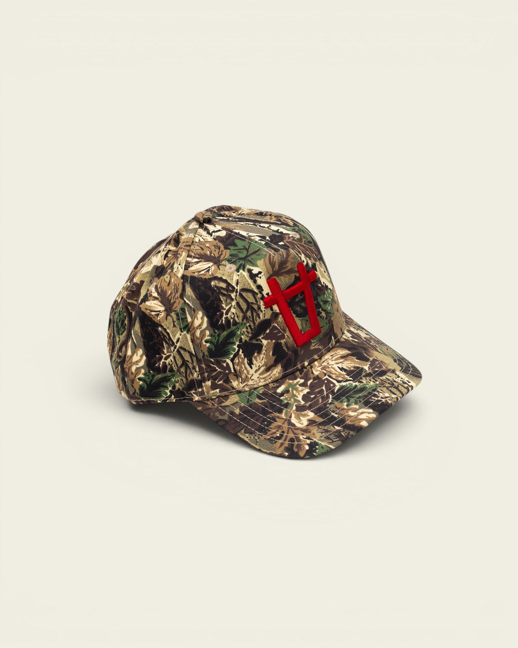 Ayredale Ranch & Co camouflage baseball cap with red embroidered logo on front.