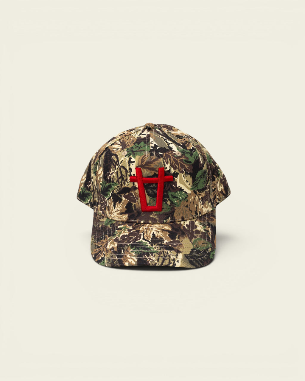 Ayredale Ranch & Co camouflage baseball cap with red embroidered logo on the front.