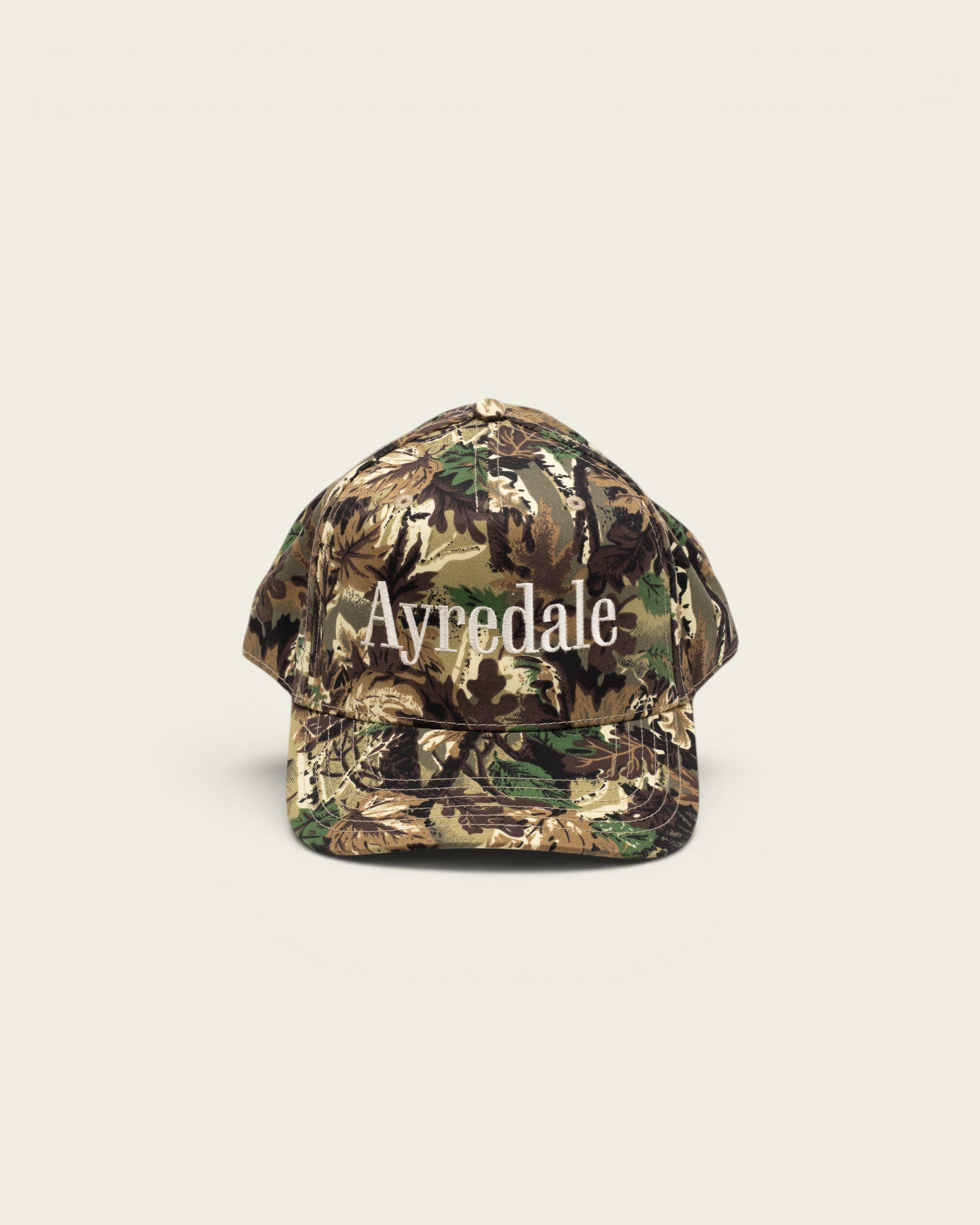 Ayredale Ranch & Co OG structured snapback cap in camouflage cotton twill with white serif wordmark embroidery
