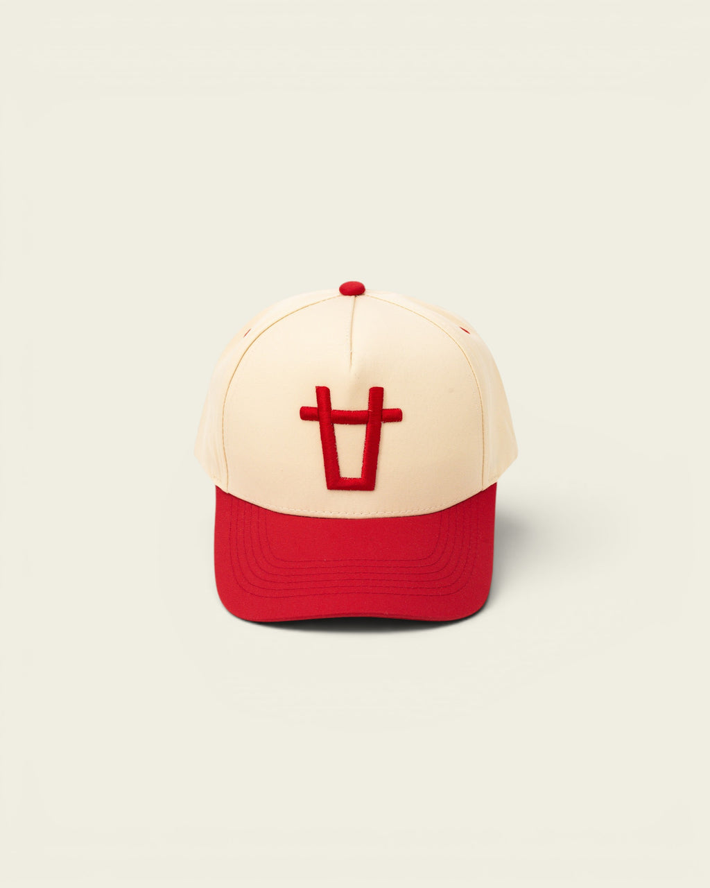 Ayredale Ranch & Co baseball cap in cream with red brim and red embroidered logo.