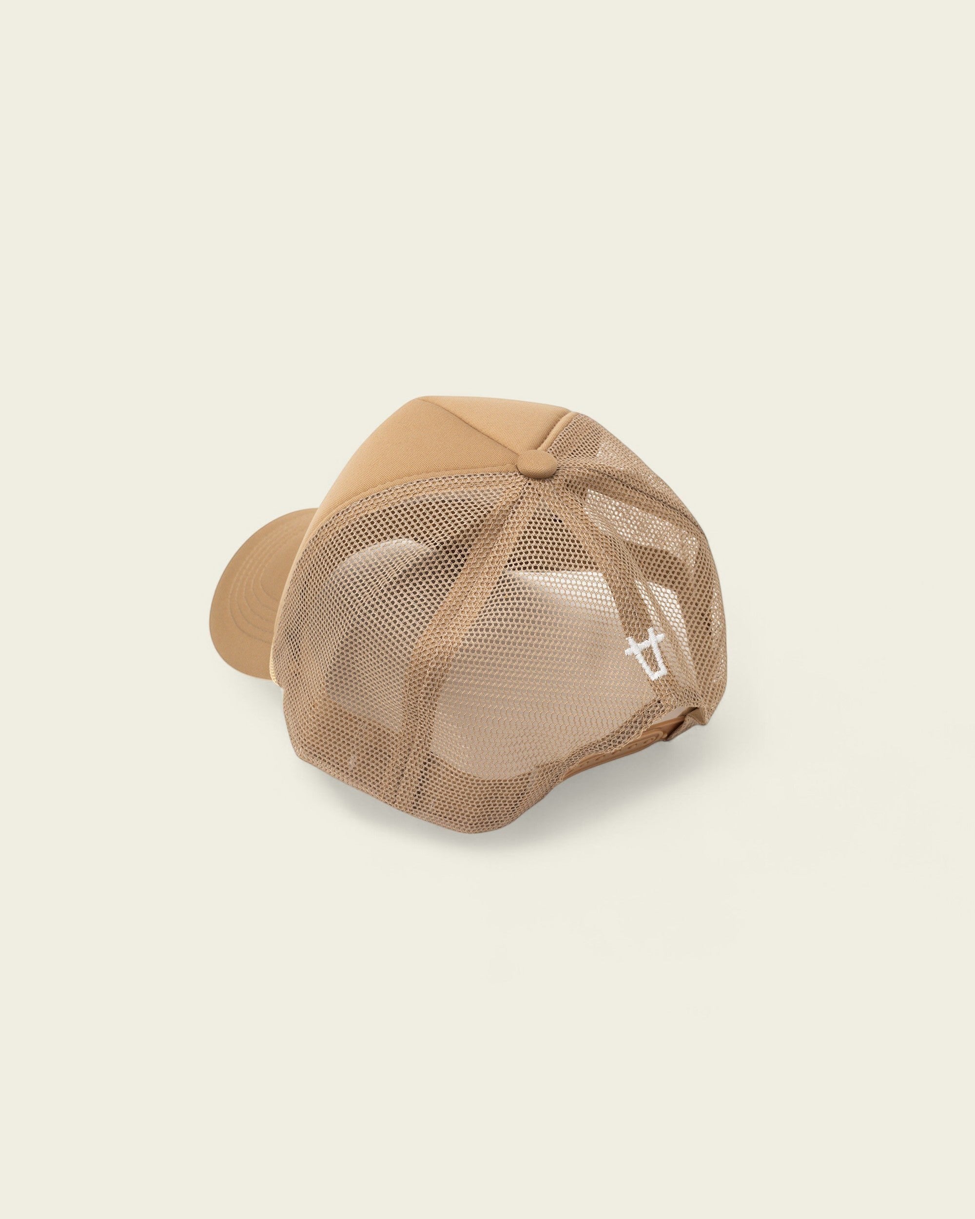 Ayredale Ranch & Co cream trucker hat with mesh back and embroidered logo detail.