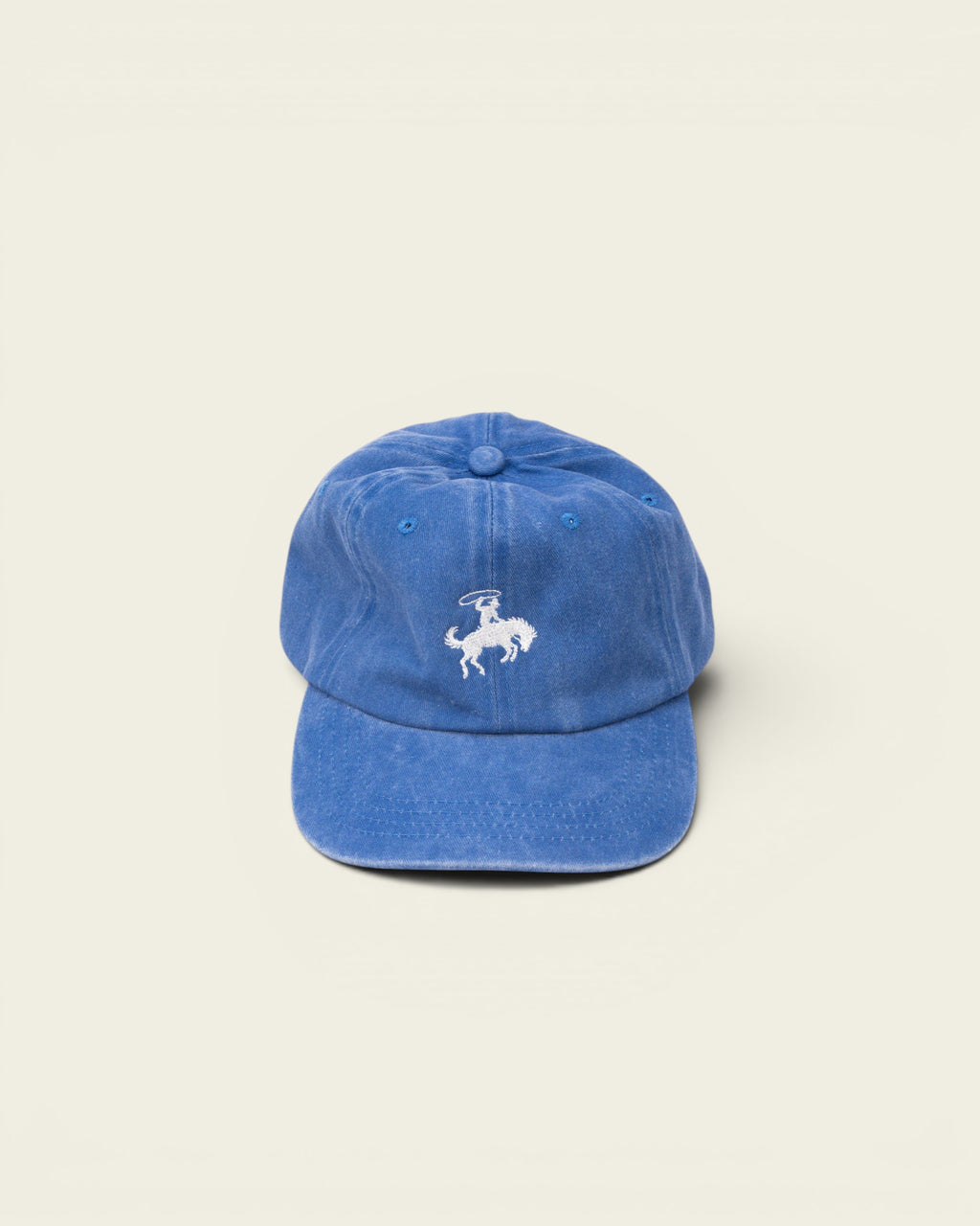 Ayredale Ranch & Co faded blue cotton baseball cap with embroidered cowboy on a horse.