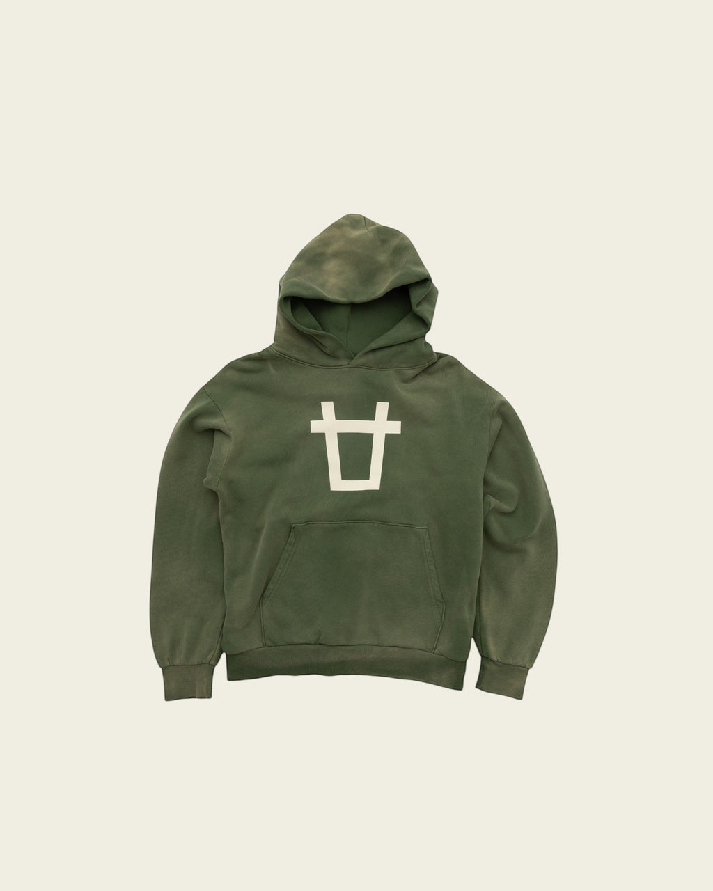 Ayredale Ranch & Co green heavyweight fleece hoodie with an oversized white brand mark on the chest and kangaroo pocket